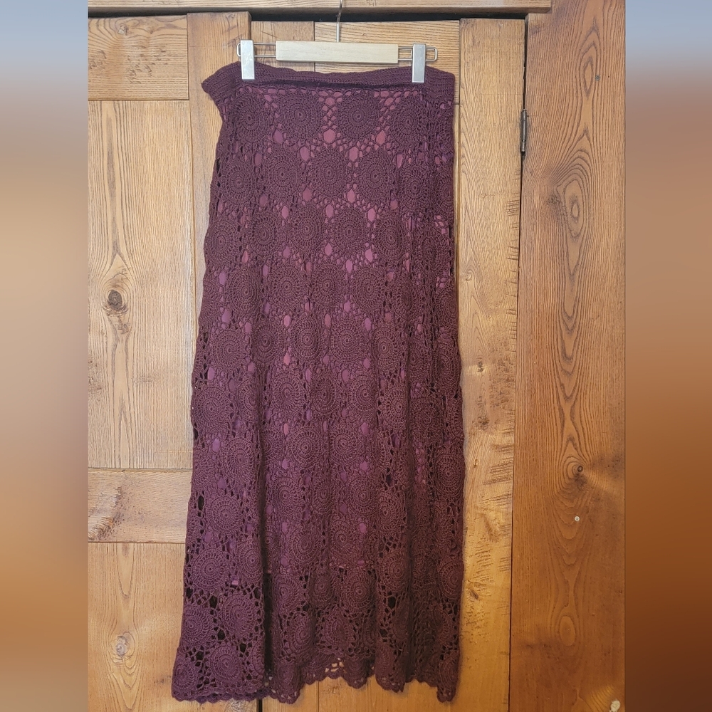 Lapis Deep Burgundy Crochet Maxi Skirt